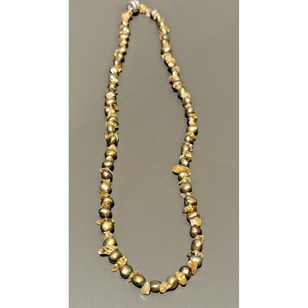 Used Handmade Dark Pearl‎ & Citrine Nugget Necklace - Magnetic Closure